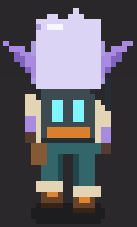 Vael, a native botanist with pale lilac hair, pointed ears and glowing blue eyes.